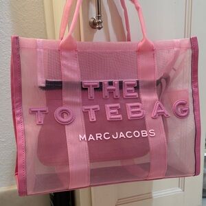 Medium, pink mesh tote.